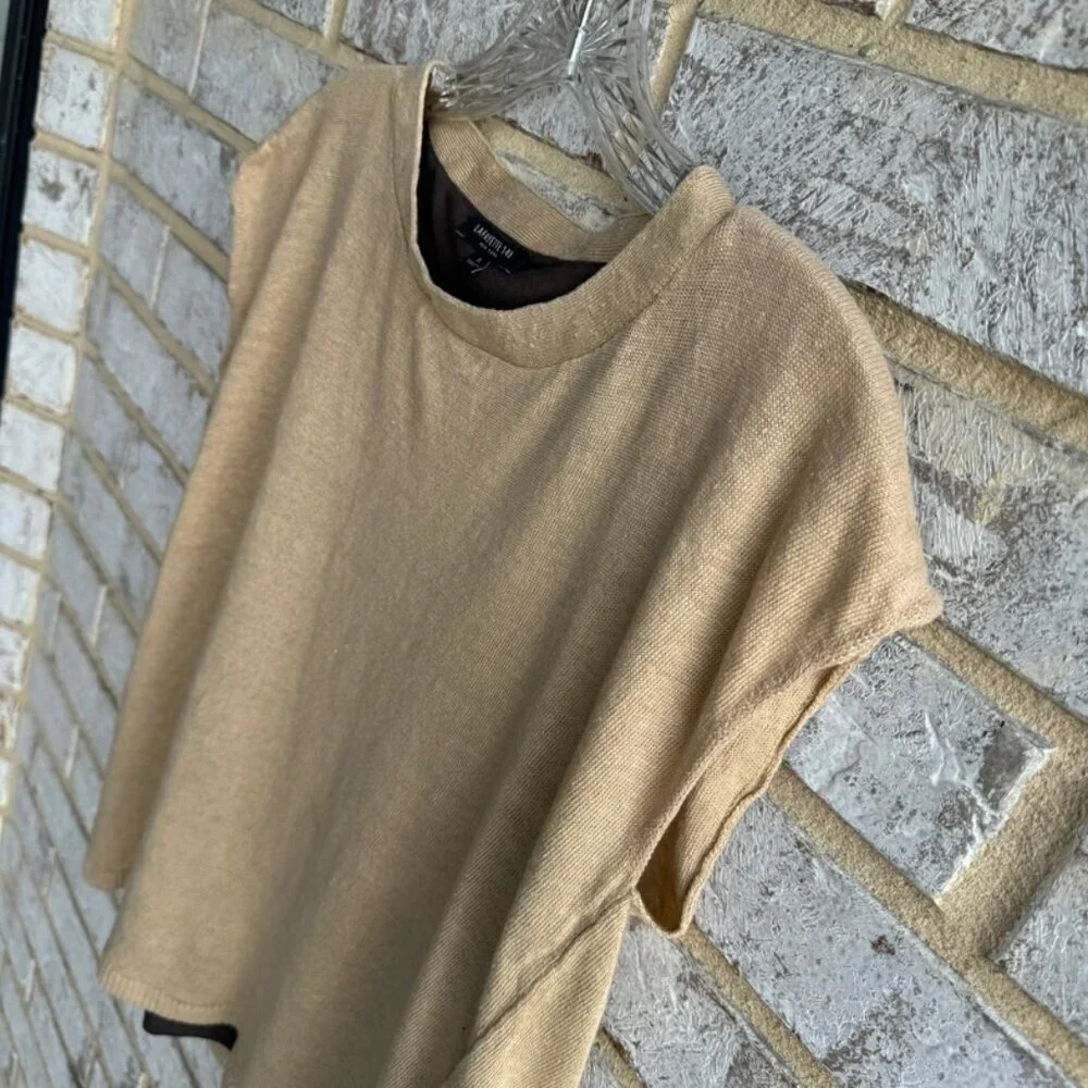Lafayette 148 NY Tan Lined Split Back Sleeveless Vest Sweater Women's Size S.